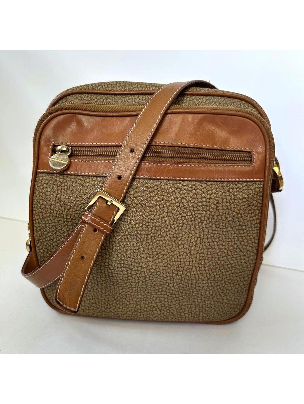 Vintage Borbonese Leather Crossbody Bag Occhio di Pernice Italy 90s Designer
